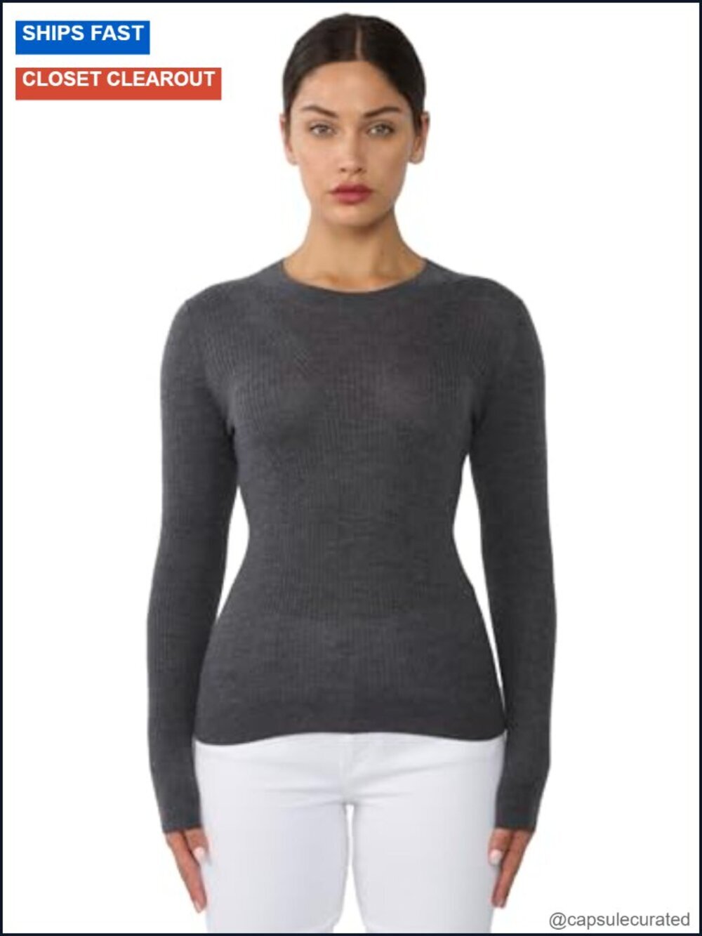Tissue Weight Cashmere Silk Rib-Knit Crewneck Sweater - Pullover - Fine Gauge